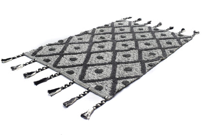 Alfombra de Algodón Tipo Shag – Patrón de Diamantes con Flecos