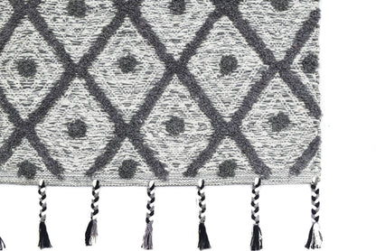 Alfombra de Algodón Tipo Shag – Patrón de Diamantes con Flecos