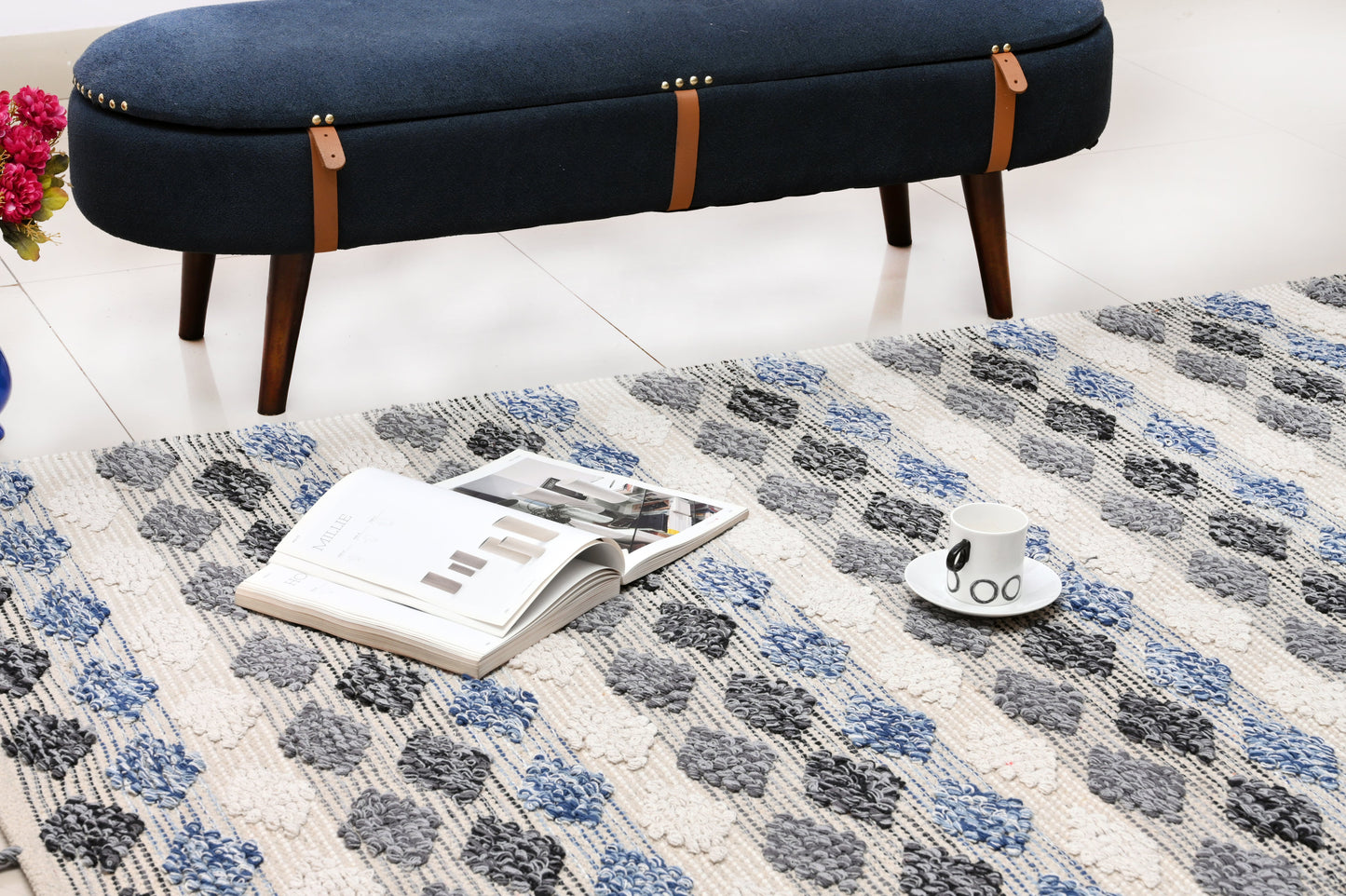 Alfombra de Algodón con Patrón de Diamante – Borde y Flecos