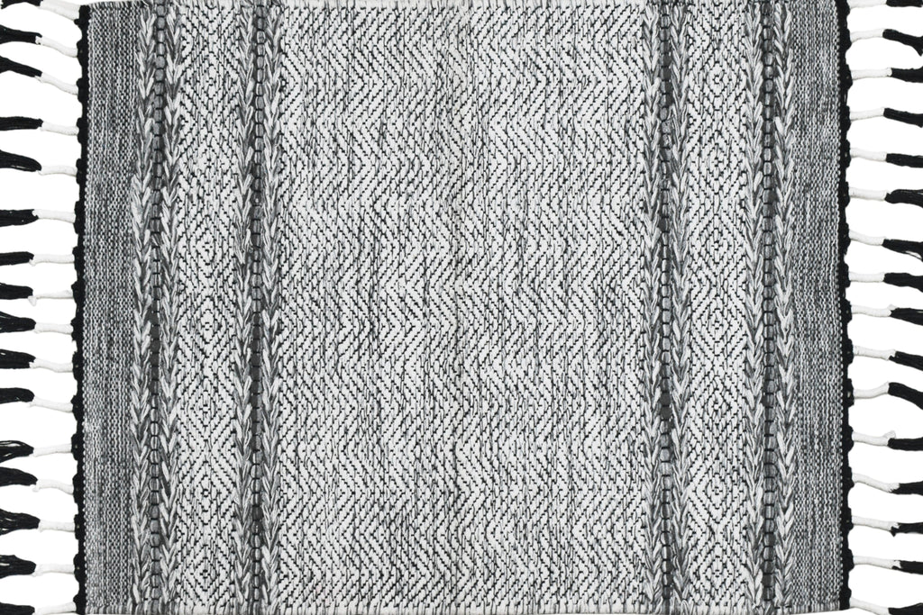 Alfombra Dhurrie de Algodón Con Borde y Flecos IC17486 Grises/Plateado