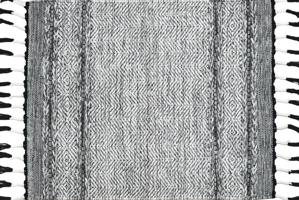 Alfombra Dhurrie de Algodón Con Borde y Flecos IC17486 Grises/Plateado