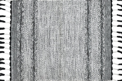 Alfombra Dhurrie de Algodón Con Borde y Flecos IC17486 Grises/Plateado
