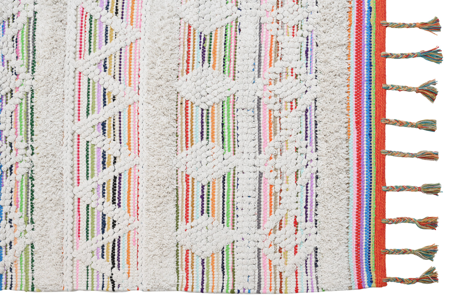 Alfombra de Algodón con Diseño de Diamantes – Borde Doblado con Borlas