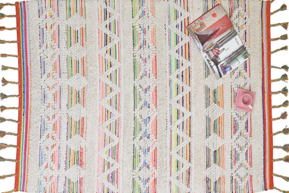 Alfombra de Algodón con Diseño de Diamantes – Borde Doblado con Borlas