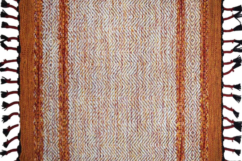Alfombra Dhurrie de Algodón Con Borde y Flecos IC17717 Naranja
