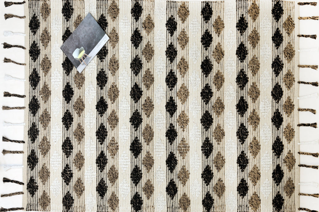 Alfombra de Algodón con Patrón de Diamante Borde y Flecos IC17762 Marrones/Beige