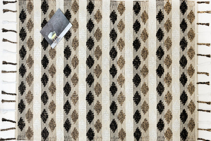 Alfombra de Algodón con Patrón de Diamante Borde y Flecos IC17762 Marrones/Beige