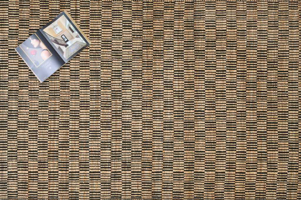 Alfombra Dhurrie de Yute Hecha a Mano Borde Acabado IC18048 Negro/Blanco
