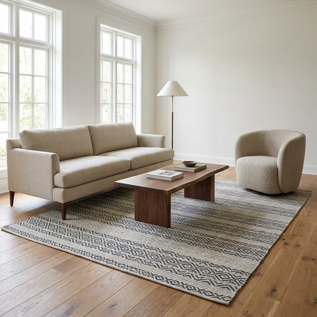 Alfombra Kilim de Algodón Borde Acabado IC15033 Grises/Plateado