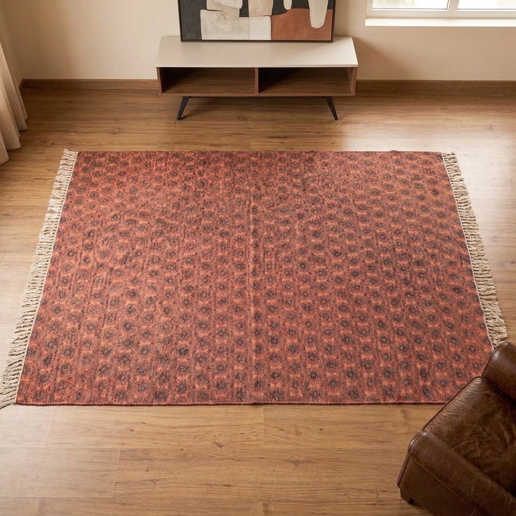 IC17069 Printed Cotton Dhurrie Rug Red