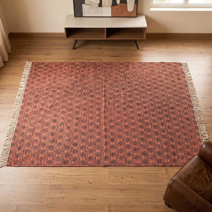 IC17069 Printed Cotton Dhurrie Rug Red