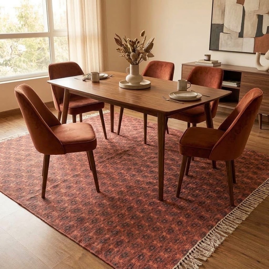 IC17069 Printed Cotton Dhurrie Rug Red