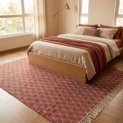 IC17069 Printed Cotton Dhurrie Rug Red