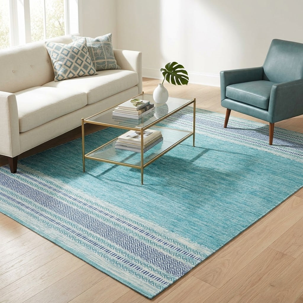 Alfombra Kilim de Algodón Borde Acabado IC14488 Azul