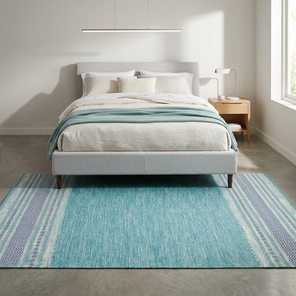 Alfombra Kilim de Algodón Borde Acabado IC14488 Azul