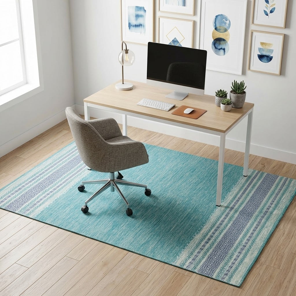 Alfombra Kilim de Algodón Borde Acabado IC14488 Azul