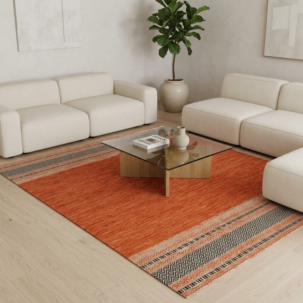 Alfombra Kilim de Algodón Borde Acabado IC14486 Naranja