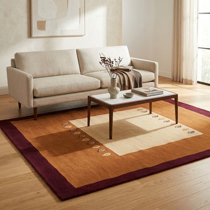 Alfombra Indo Nepal de Lana Anudada a Mano DIC49 Dorado/Rojo