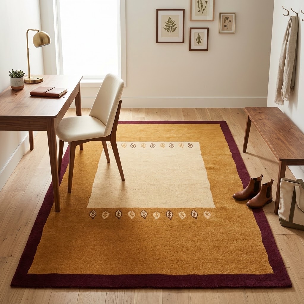 Alfombra Indo Nepal de Lana Anudada a Mano DIC49 Dorado/Rojo
