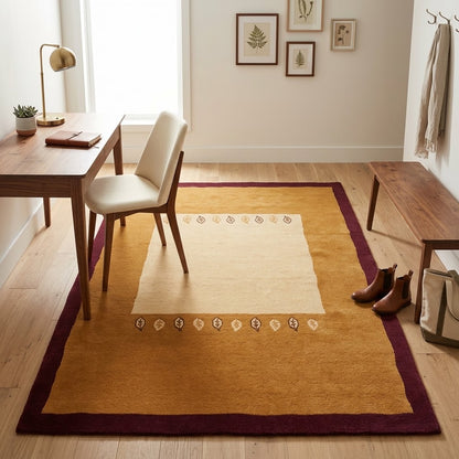 Alfombra Indo Nepal de Lana Anudada a Mano DIC49 Dorado/Rojo