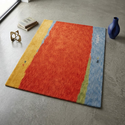 Alfombra Gabbeh de Lana Anudada a Mano DIC46 Óxido/Dorado/Azul