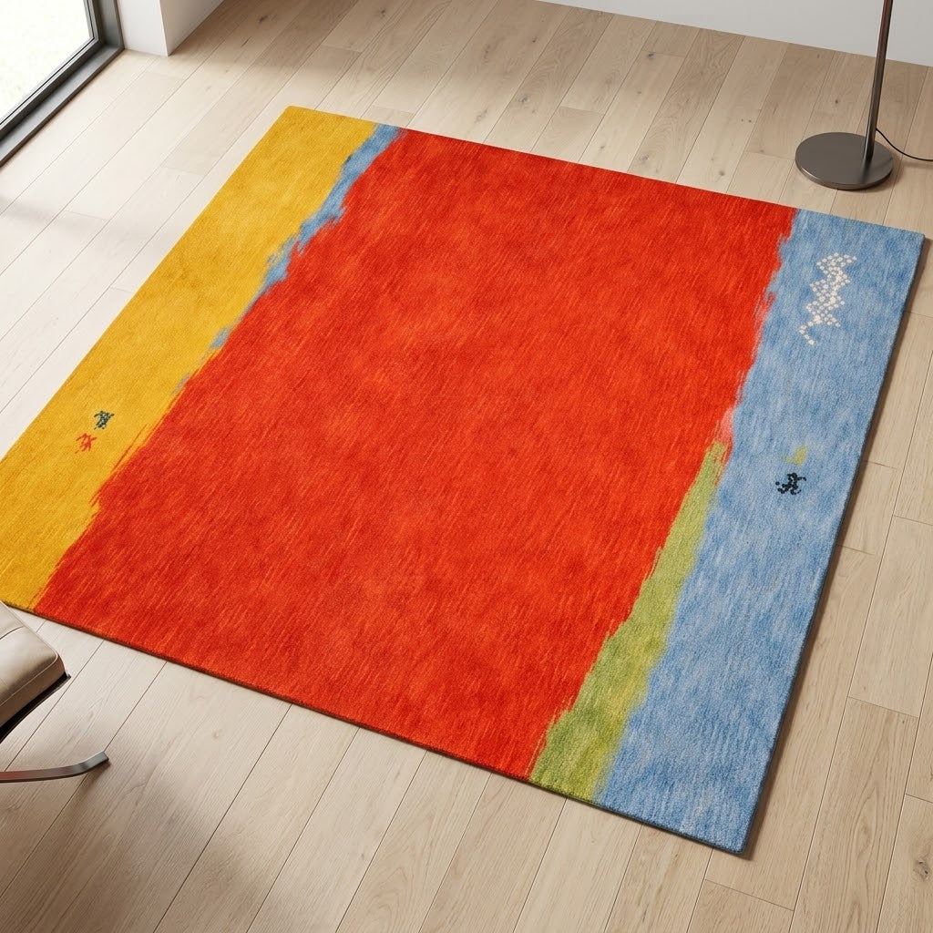 Alfombra Gabbeh de Lana Anudada a Mano DIC46 Óxido/Dorado/Azul