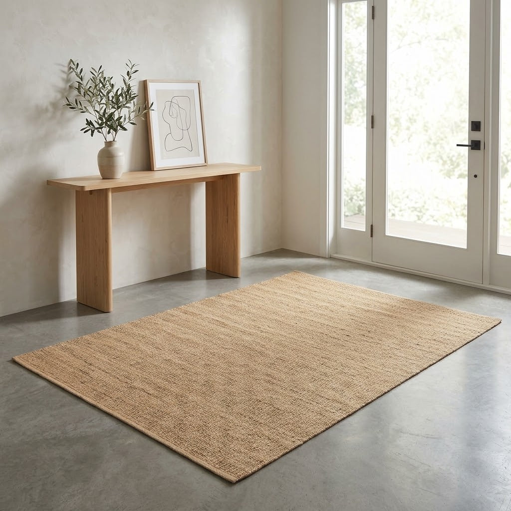 Alfombra Dhurrie de Yute Hecha a Mano Borde Acabado IC18560 Natural
