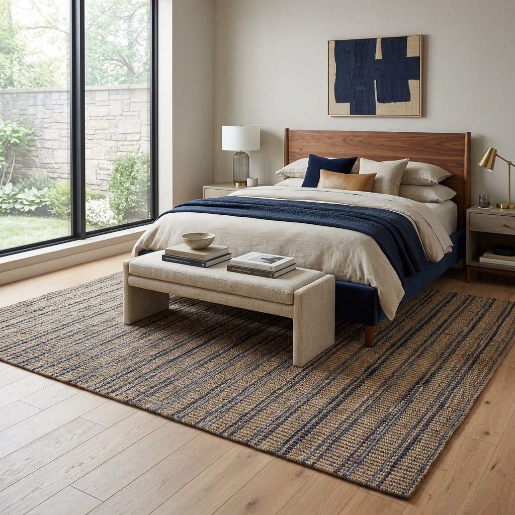 Alfombra de Denim y Yute Sarkanda Borde Acabado IC16044 Azul