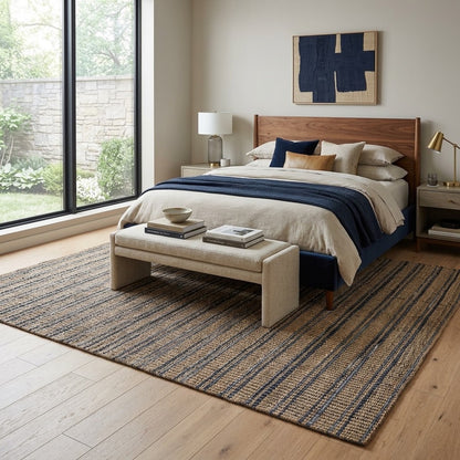 Alfombra de Denim y Yute Sarkanda Borde Acabado IC16044 Azul