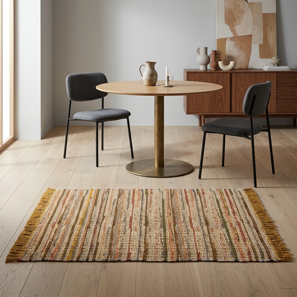 Alfombra Chindi Estampada con Flecos IC12826 Amarillo/Dorado
