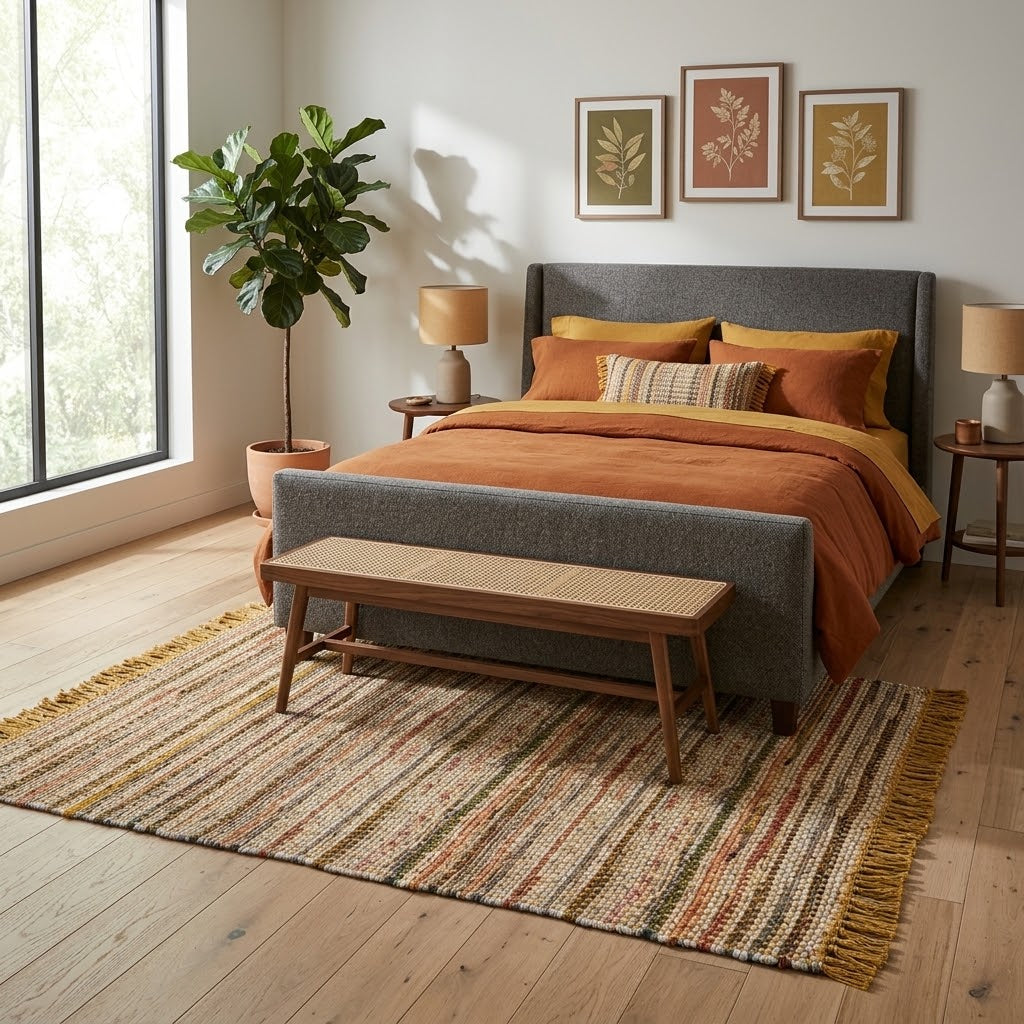 Alfombra Chindi Estampada con Flecos IC12826 Amarillo/Dorado