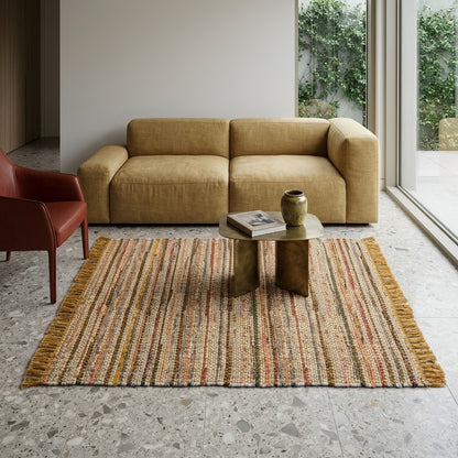 Alfombra Chindi Estampada con Flecos IC12826 Amarillo/Dorado