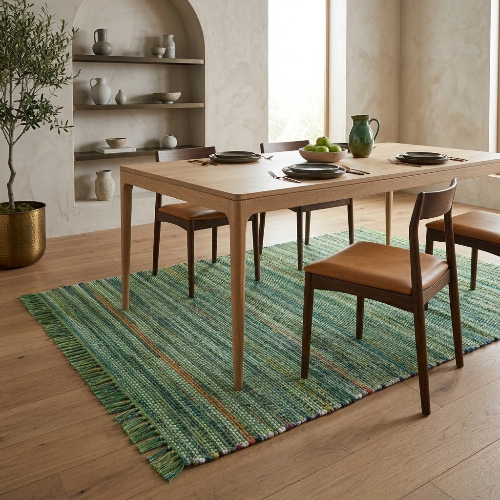 Alfombra Chindi Estampada con Flecos IC12557 Verde