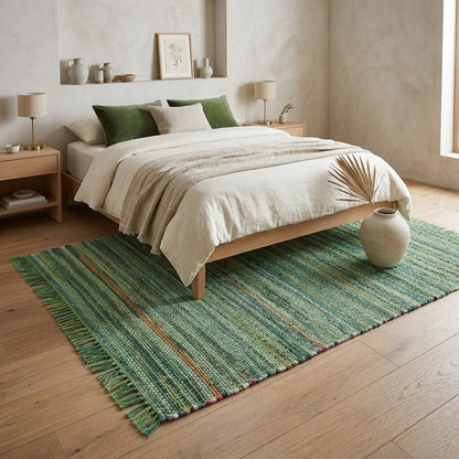 Alfombra Chindi Estampada con Flecos IC12557 Verde