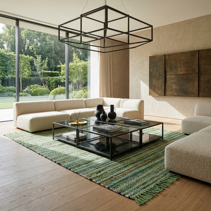Alfombra Chindi Estampada con Flecos IC12557 Verde