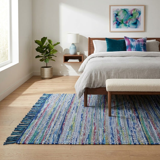 Alfombra Chindi Estampada con Borde IC14121 Azul