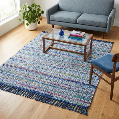 Alfombra Chindi Estampada con Borde IC14121 Azul