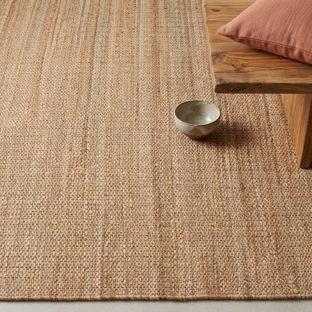 Alfombra Dhurrie de Yute Hecha a Mano Borde Acabado IC18046 Natural