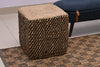 Puff Cuadrado de Yute Natural y Negro Tejido a Mano