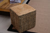 Puff Cuadrado de Yute Natural y Negro Tejido a Mano