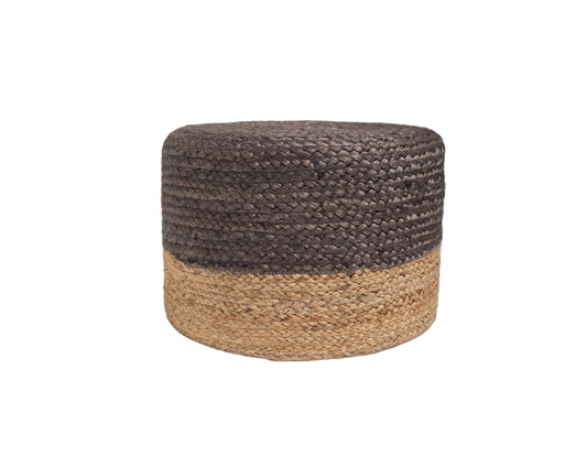 Hand-Braided Brown & Natural Jute Round Pouf – Small