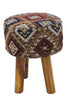 Taburete Jacquard Geométrico Multicolor Tejido a Mano con Patas de Madera