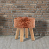 Handwoven Orange Jacquard Stool with Wooden Legs