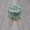 Taburete Jacquard Turquesa Tejido a Mano con Patas de Madera