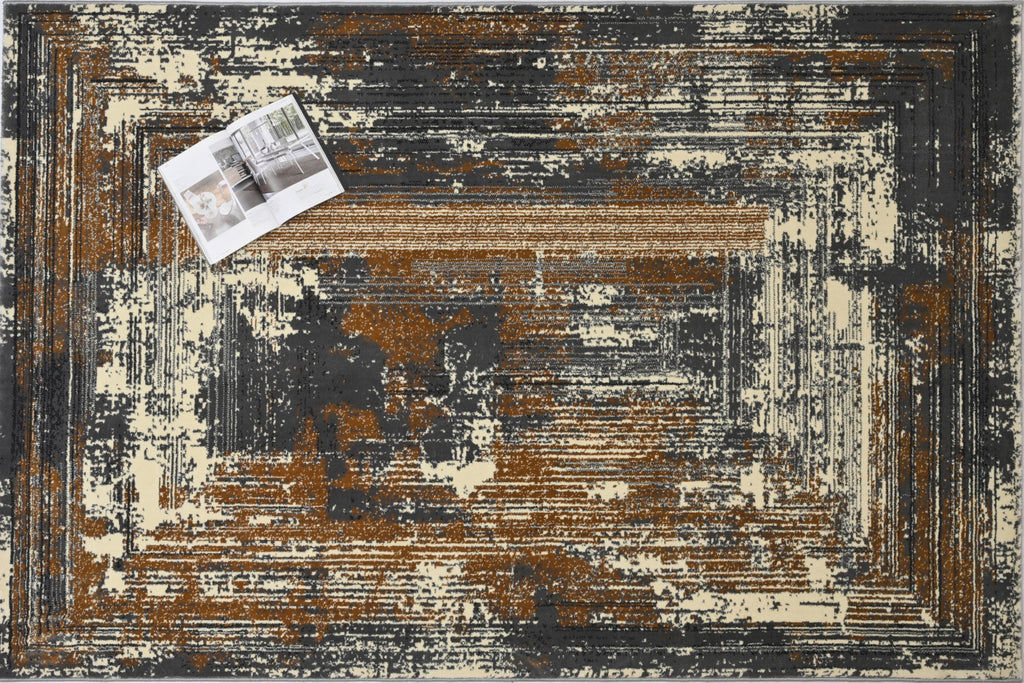 Alfombra Moderna de Poliéster – Óxido y Gris
