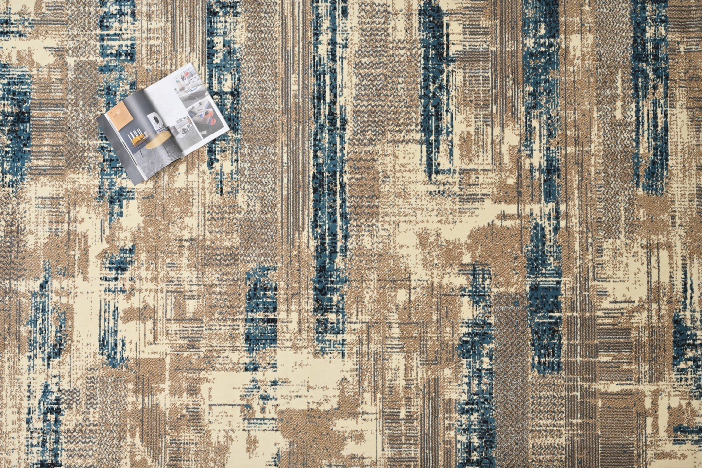 Modern Polyester Carpet – Blue and Beige