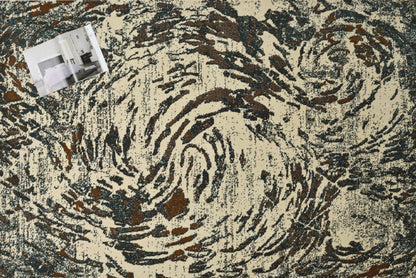 Alfombra Moderna con Diseño de Remolinos – Óxido y Azul