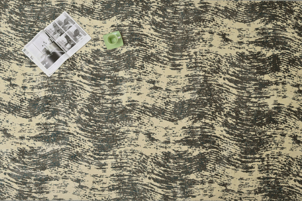 Alfombra Moderna con Diseño de Ondas – Negro y Beige