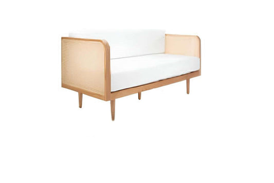 Sofá Escandinavo de Ratán con Marco de Madera para 2 Personas con Cojines
