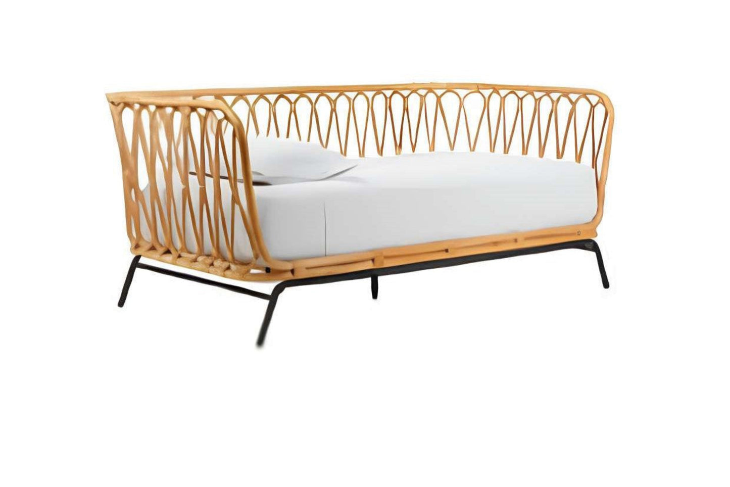 Sofá Moderno de Ratán de 3 Plazas con Patas de Metal